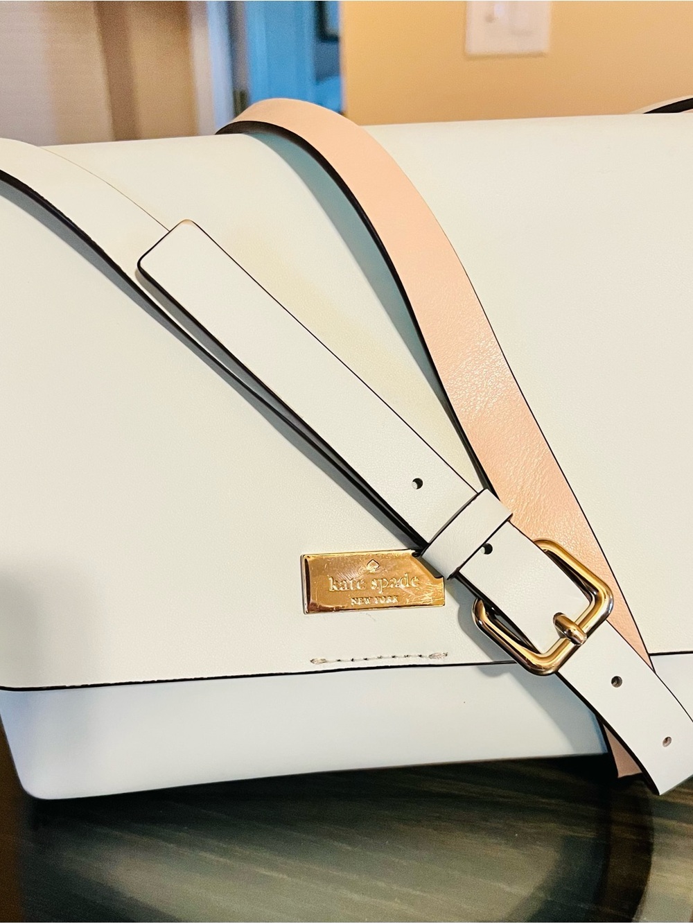 kate spade White and Blush Leather Shoulder Bag with Gold Hardware